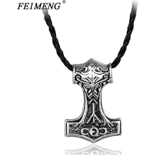 Norse Viking Amulet Necklace Hammer Mjolnir Odin Loki Asgard Retro Vintage Silvery Pendant Necklaces For Men Cool Jewelry
