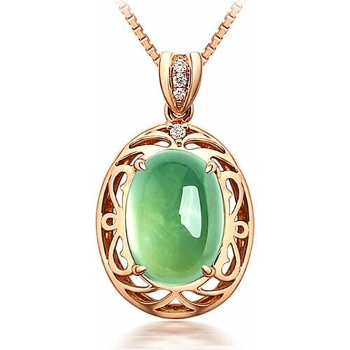VINTAGE GREEN CRYSTAL PREHNITE ZIRCON DIAMONDS GEMSTONES PENDANT NECKLACES FOR WOMEN 18K ROSE GOLD COLOR CHOKER JEWELRY BIJOUX