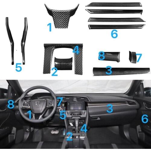 1Set Real Carbon Fiber Interior Center Console Decorative Strip Gear Base Cover Stickers Fit For Honda Civic 10th Gen 2016-2020