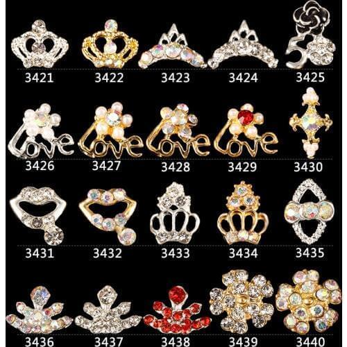 New 20pcs High Quality Alloy Crown Loves A Variety of Shapes Rhinestones 3D Charm Nail Supplies DIY Nail Art Decoration