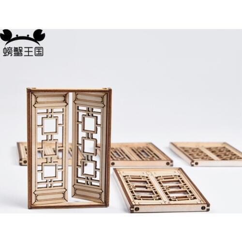 4pcs Dollhouse mini Furniture Miniature Doll accessories Chinese Style Wooden Movable Assembly Window