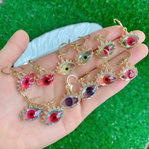 5 Pairs, New Crystal Turkish Zircon Eye Dangle Earrings For Women Gold Metal Circle Earrings Woman Jewelry