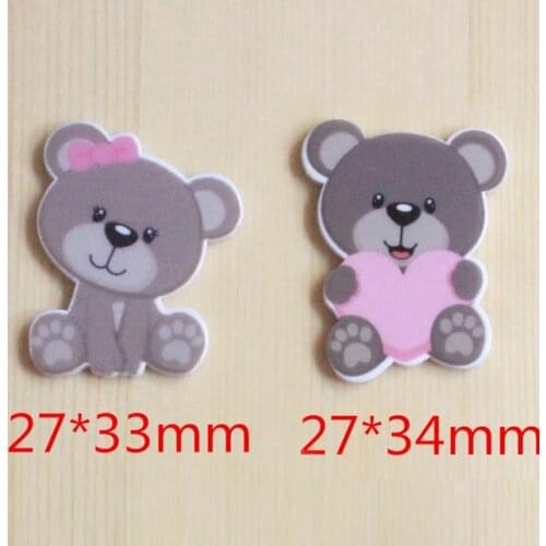 50pcs 2 Styles Mixed Cute Cartoon Heart Bear Flatback Planar Resin Cabochon for Hair Bow Centers Home Decoration Accessories