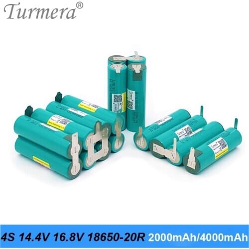 Turmera 4S 14.4V 16.8V INR18650-20RM 2000mAh 4000mAh 20A Battery Soldering Battery for Screwdriver Shrika and Vacuum Cleaner Use