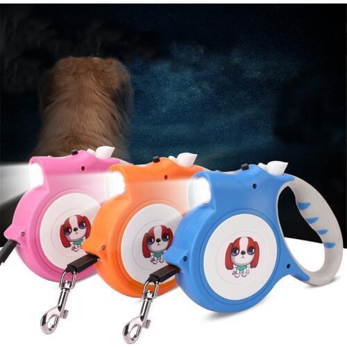 Automatic Retractable Dog Leash with LED Light Cat Dogs Traction Rope 5M Nylon Pet Walking Leash Lead Pet Supplies