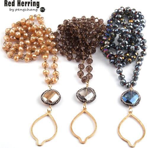 Free Shipping Fashion Crystal Glass Chain Link Handmake Paved Crystal Drop Pendant Necklace