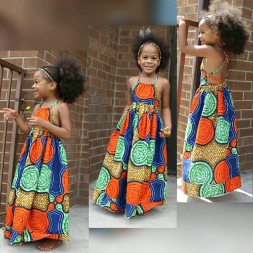 Children Summer Girls Clothes African Bohemian Style Midi Dress Sleeveless Backless Princess Toddler Vestidos Cross 2 To 8 Yrs
