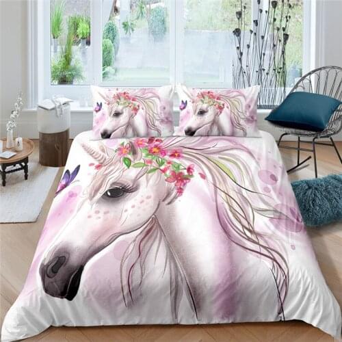 Home Textiles Luxury 3D Unicorn Print Duvet Cover Set 2/3 Pcs Pillowcase Kids Bedding Set AU/EU/UK/US Queen and King Size