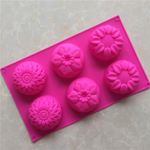 6 even 3 groups of flower shaped silica gel cake mold baking DIY handmade soap mold sunflower moon cake mould