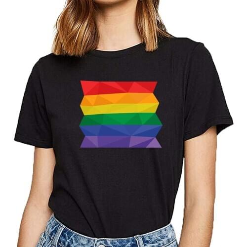 Tops T Shirt Women gay lesbian lgbt pride rainbow flag polygon Comic Inscriptions Cotton Female Tshirt