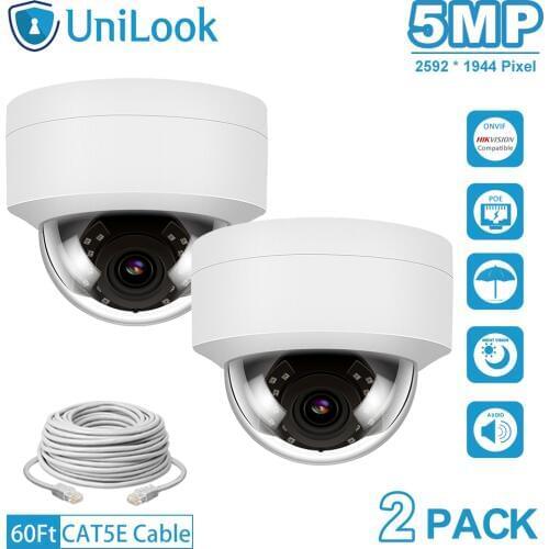 UniLook 5MP HD POE IP Camera 2 PCS In Package Outdoor Security Camera Built-in Mic IP66 IR 30m Hikvision Compatible Onvif H.265
