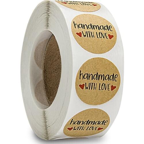 500pcs Round Kraft Natural Handmade With Love Thank you Stickers Seals Scrapbook DIY Craft For Party Wedding Decoration