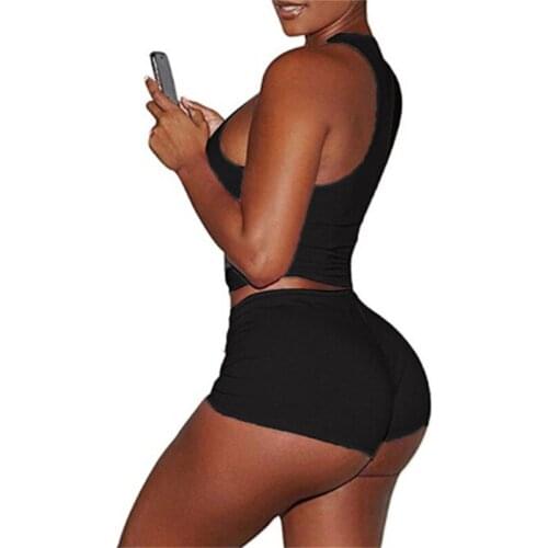 Summer Women Fitness Casual Sets Two Pieces Cotton Soft Fabric Slim Camisole 2020 High Waist Stretchy Shorts Home Wear Suits