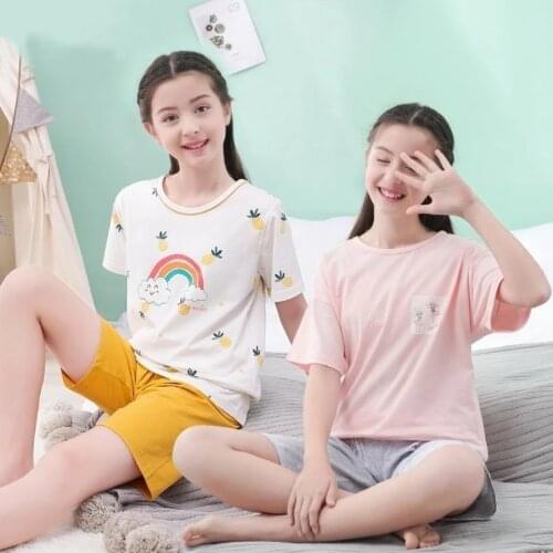 Summer Toddler Girls Clothes Short-sleeved Pajamas for Teens Boys Pijamas Cotton Sleepwear Home Clothes For Kids 6 8 12 16Years