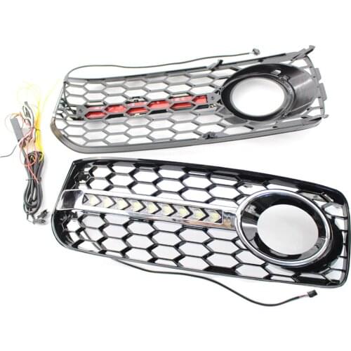 Left & Right ABS Plastic Front Lower Bumper Fog Light Grill & LED Lights Kit Compatible for Audi A5 S Line 2008-12 8T0807681B