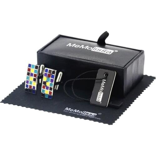 MeMolissa Display Box Cufflinks Classic Multicolor Plaid Cufflinks Top Quality Mens Shirt Cufflinks Free Tag & Wipe Cloth