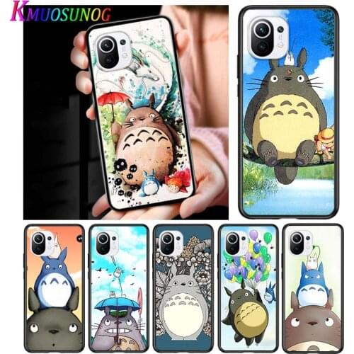 Cute Totoro for Xiaomi Mi 11 10T Note 10 Ultra 5G 9 9T SE 8 A3 A2 A1 6X Pro Play F1 Lite 5G Black Phone Case