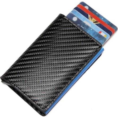 Men Automatic Credit card holder carbon fiber Leather Wallet Aluminum Mini Wallet With Back Pocket ID Card RFID Blocking purse