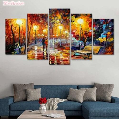 DIY 5d Abstract Romantic night lovers walk Diamond Painting Full Square Round Drill Diamond Embroidery 5 piece Mosaic Home Decor