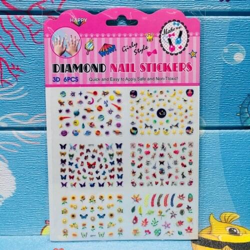1pc Nail sticker Kids Cartoon 3D stickers hand 6in1 Beauty Multi Pattern Art Children Adhesive DIY Tattoo Temporarily Nail Tips