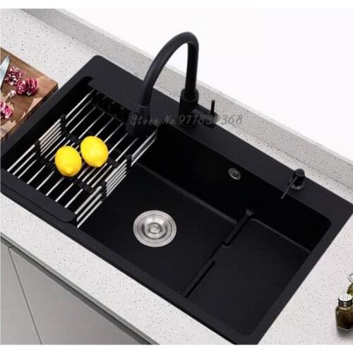 German Kitchen Black Quartz Stone Sink Countertop And Under Counter Sink Sink Thickened And Enlarged Single Sink Stepped