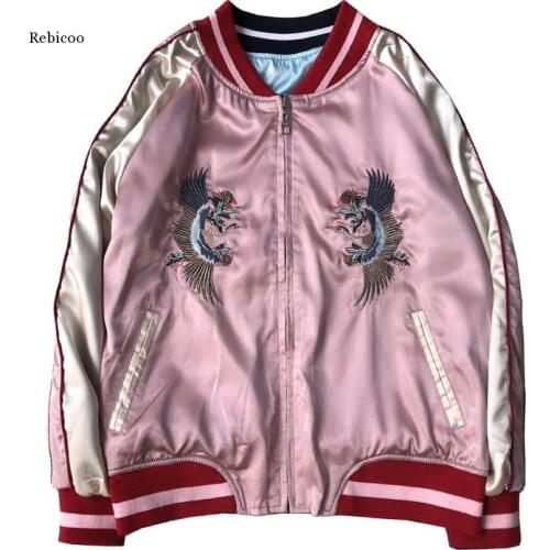 New Tiger Embroidery Baseball Jackets Women vintage Satin Double-sided Bomber Jacket Boyfriend Style Outerwear Unisex Coat