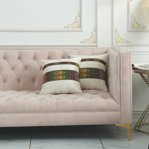 New Gold Velvet Ethnic Style Webbing Embroidered Pillow Cover Non-Core Sofa Cushion Pillowcase