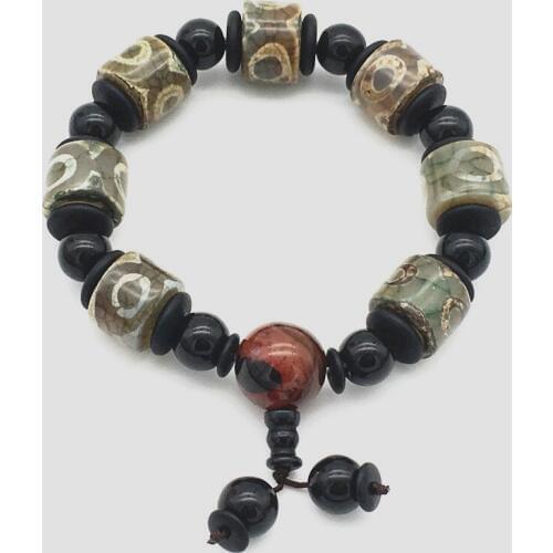 NEW Fashionable joker 15MM natural irregular black noxy Bead bracelet 2pcs Bungee cord Men and women