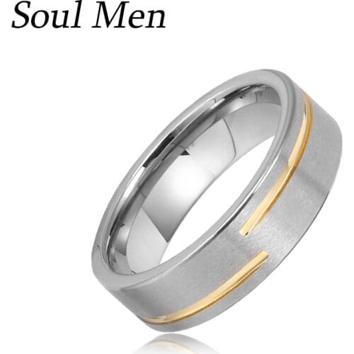 7mm Wedding Band for Men Matte & Gold Color Groove Flat Tungtsten Carbide Anniversary Ring Special Design for Boy Size 9 to 12