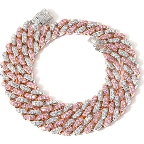 Iced Out Cuban Chain 16-24" 12mm Pink Cubic Zirconia Necklace For Men Gifts Fashion Hip Hop CZ Necklaces Jewelry