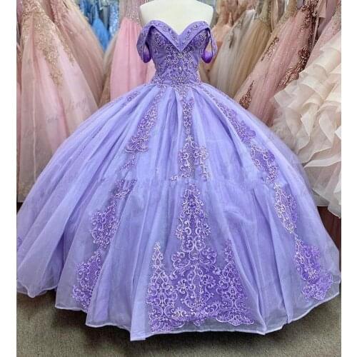 Princess Light Purple Quinceanera Dress 2021 Off Shoulder Appliques Lace Party Prom Sweet 16 Gown Vestidos De 15 Años