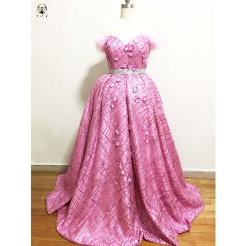Simple but Elegant Off the Shoulder Sweetheart Short Sleeve 3D Flowers Pleated Bling Bling Pink Prom Dresses
