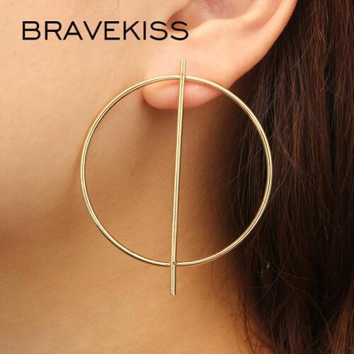 BRAVEKISS Simple Hollow Circle Geometric Stud Earrings for Women Trendy Gold Silver Color Alloy Earrings Fashion Jewelry BPE1442
