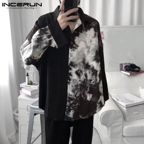 Men Casual Shirt Spring Print Patchwork Lapel Long Sleeve Streetwear Tops 2021 Korean Loose Fashion Shirts Camisas 5XL INCERUN 7