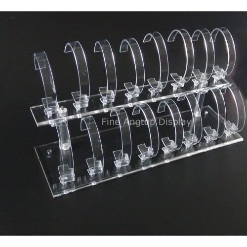 Removable 2 tier watch display stand holder clear plastic acrylic watch jewelry stand holder with 16 C holder