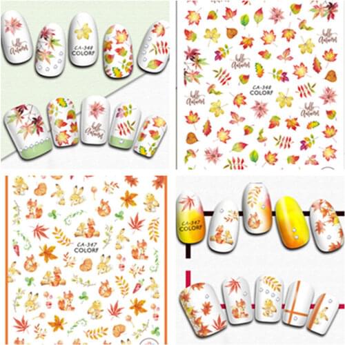 Autumn Maple Leaves Series Nail Art Sticker Fall Yellow Gold Sticker Nails Maple 1 Sheet Tattoo Nail Art Manicure Sticker Wraps