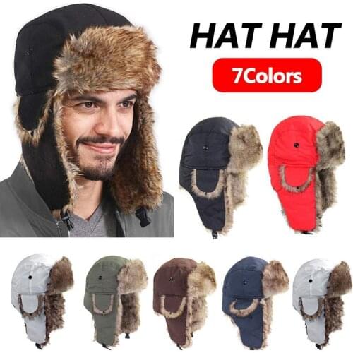 Unisex Warm Hat Men Women Winter Trapper Aviator Trooper Earflap Fluffy Faux Fur Windproof Ski Cap Fashionable Headwear