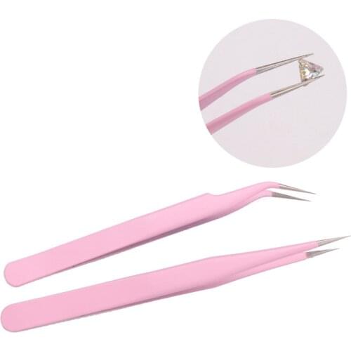 Straight/Curved Nail Rhinestone Pickup Tweezers Eyelash Extension Tweezer Nippers Nail Salon Supplies Tools Sequins Collector