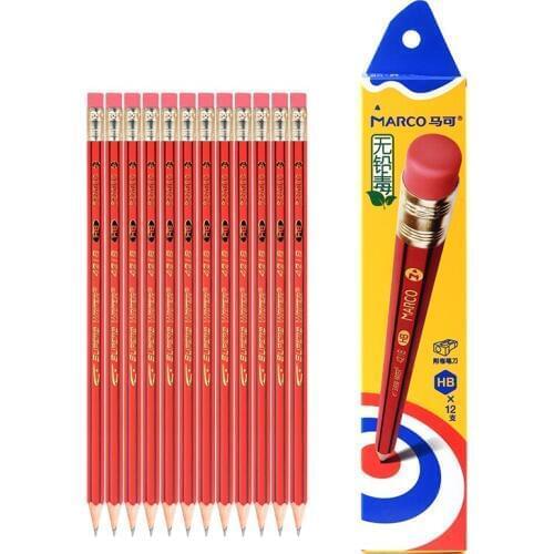 MARCO 4218E-12CB students, six angle pencils, HB 2B, wooden belts, erasers, childrens pencils