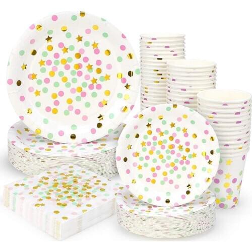 Gold Dot Party Supplies Baby Shower Party Dinnerware With Pink Gold Foil Polka Dot Wedding Birthday Party Disposable Tableware