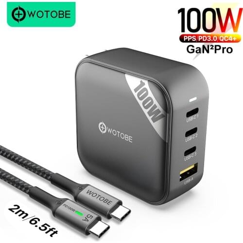 WOTOBE 100W GaN Charger Quick Charge, 4-port USB C PD100W PPS 45W SCP QC4.0 for Laptop MacBook iPad iPhone Samsung HUAWEI XIAOMI