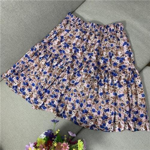 Korean style Women Summer Ruffle High Waist Bohemian beach skirt M-7XL big size prairie chic sweet Floral Print mini skirt plus