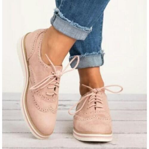 Women Leather Suede Lace Up Shoes Autumn Women Sneakers Shoes Breathable Wear-resistant Retro Single Shoes