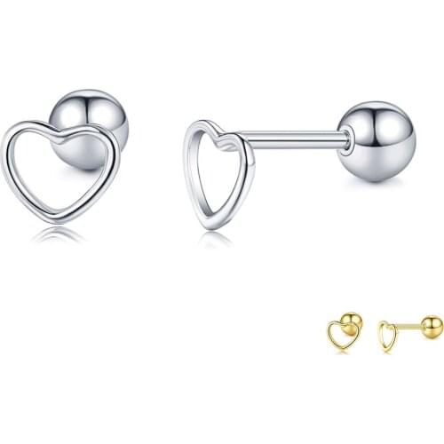 SILVERHOO 925 Sterling Silver Romantic Hollow Simple Heart Classic Stud Earrings For Women Tiny Earring Birthday Fine Jewelry