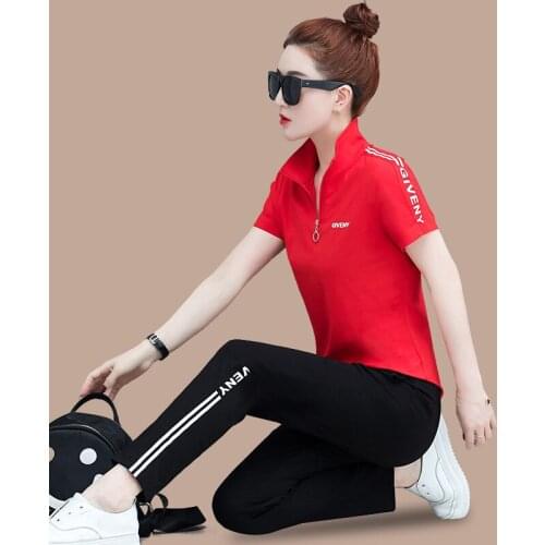 Trending Products NEW Summer sports suit women Stylish clothes 2 piece set Cotton elegant Womens summer T-shirt + trousers K4601
