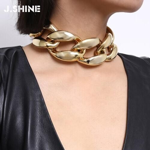 J.Shine Exaggerated HiP Hop Chunky Wide Chain Necklace Women Collares Statement Glossy Matte Thick Lock Choker Necklace Jewelry