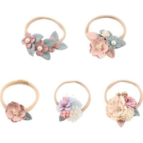 2020 Fashion fabric Flower with Pearl Headband For Girls Newborn Baby Elastic Princess Hair bands Child Kids Fresh Style Cute He