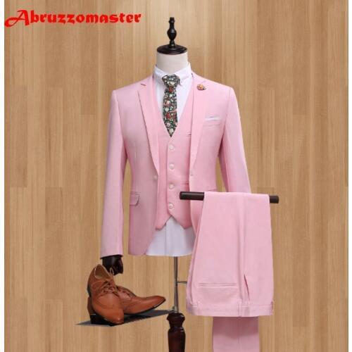 2020 New Slim Fit Notched Lapel Prom Light Pink Men Suit Terno Masculino Wedding Tuxedos for Men (Jacket+Vest+Pant)