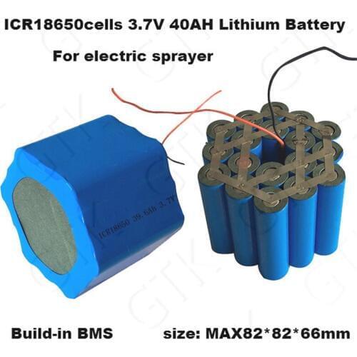 3.7V 40AH lithuim battery ICR18650 40AH bateria 39.6AH with PCM for Spraying machine electric sprayer monitor medical instrument
