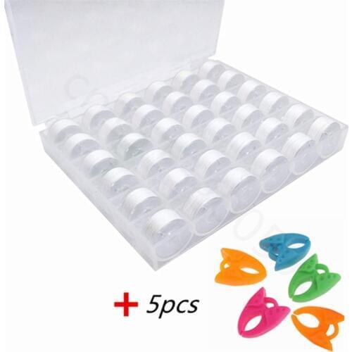 36PCS Sewing Bobbins white Polyester Sewing Thread Transparent Plastic Bobbin And Bobbin Clamps Sewing Machine Accessories Set